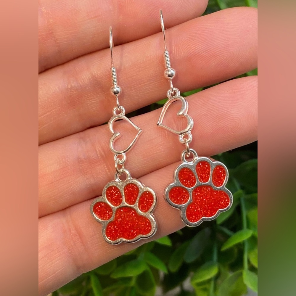 Red Paw Prints & Hearts Earrings